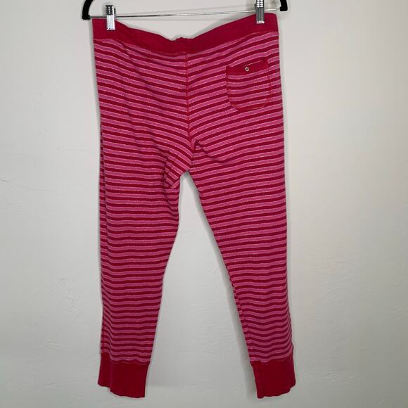 Victoria's Secret Thermal Sleep Pants Sz Large Pink Red Sparkle Stripes - Picture 7 of 8